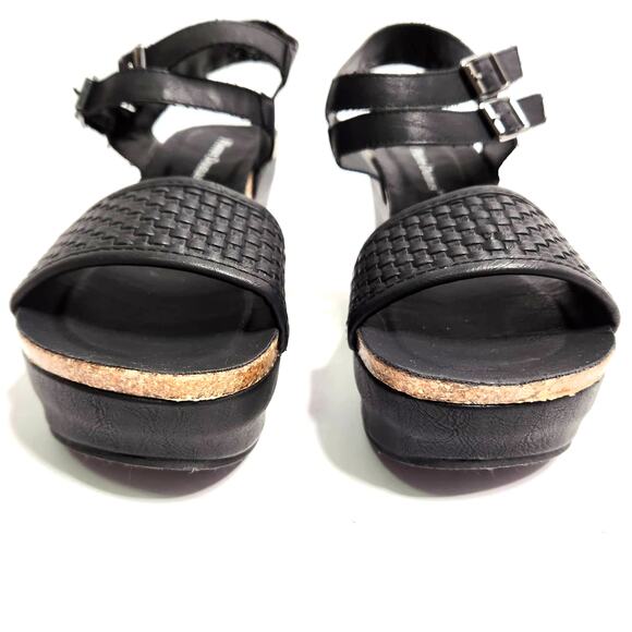 Pierre Dumas Hester-12 Wedge Sandals Size 8 Double-Buckle Vegan Faux Leather - Picture 5 of 16